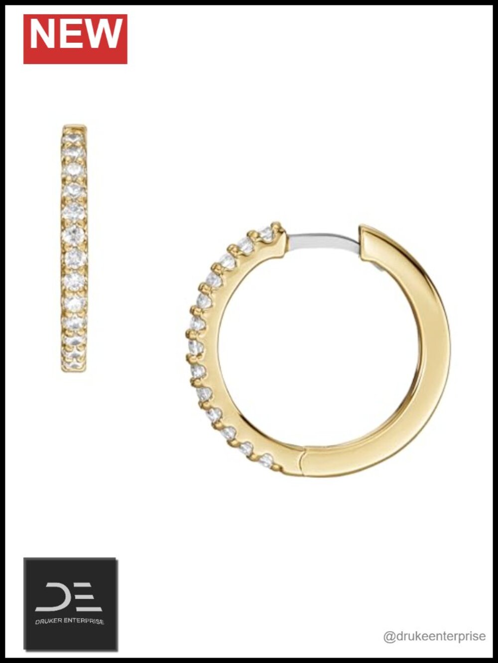 Fossil Ellis Pave Glitz Brass Hoop Earrings for Women